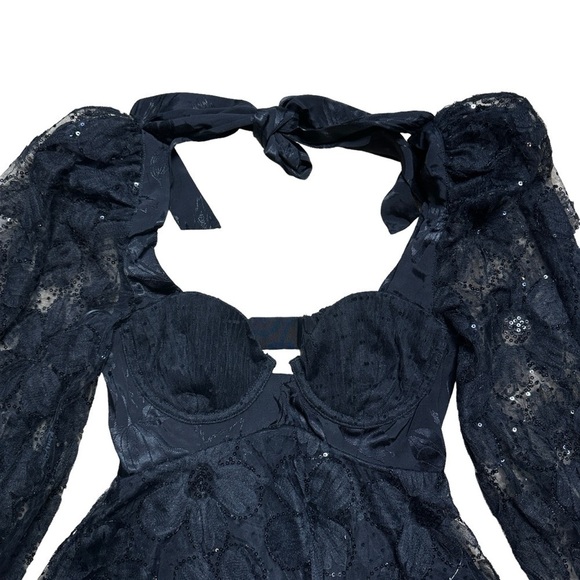 For Love & Lemons Black Kiersten Long Sleeve Mini Dress US XS - Picture 4 of 11